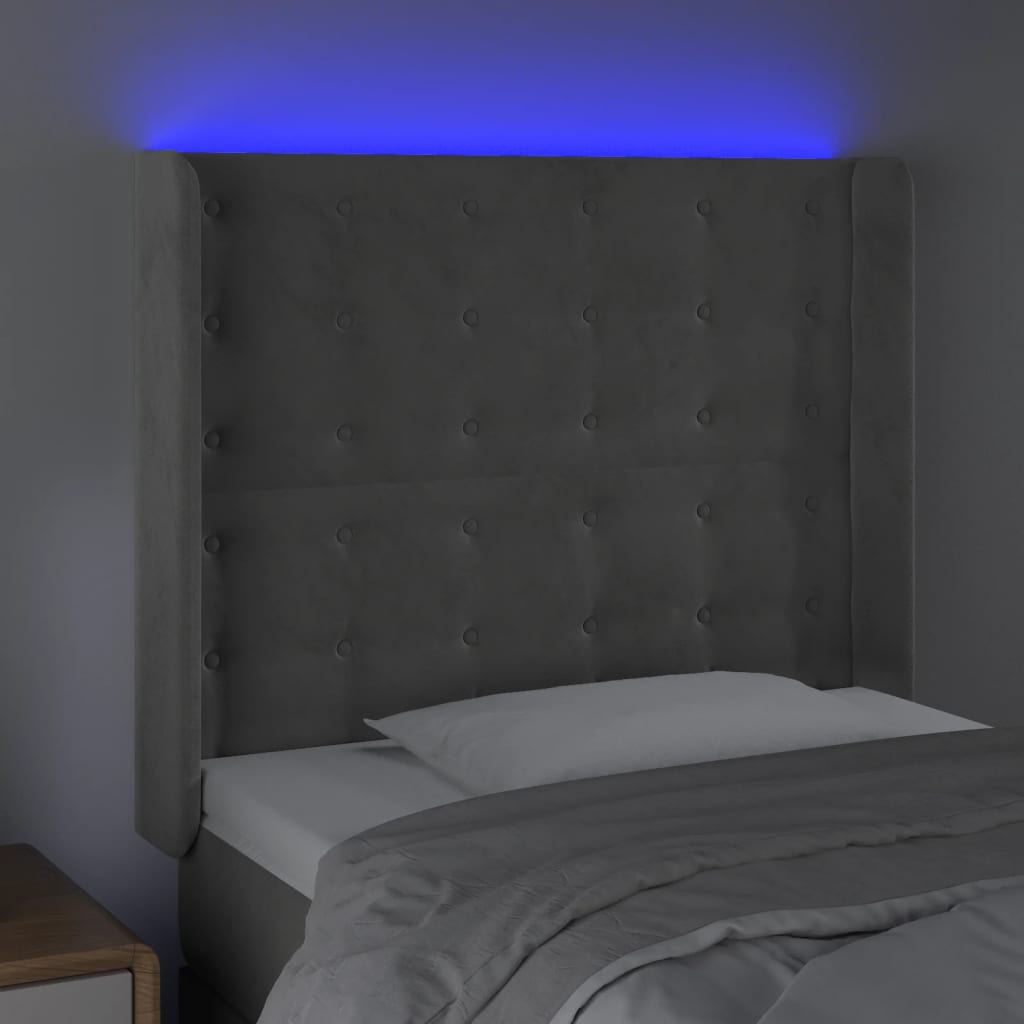 Hoofdbord LED 93x16x118/128 cm fluweel lichtgrijs is nu te koop bij PeponiXL, paradijselijk wonen!