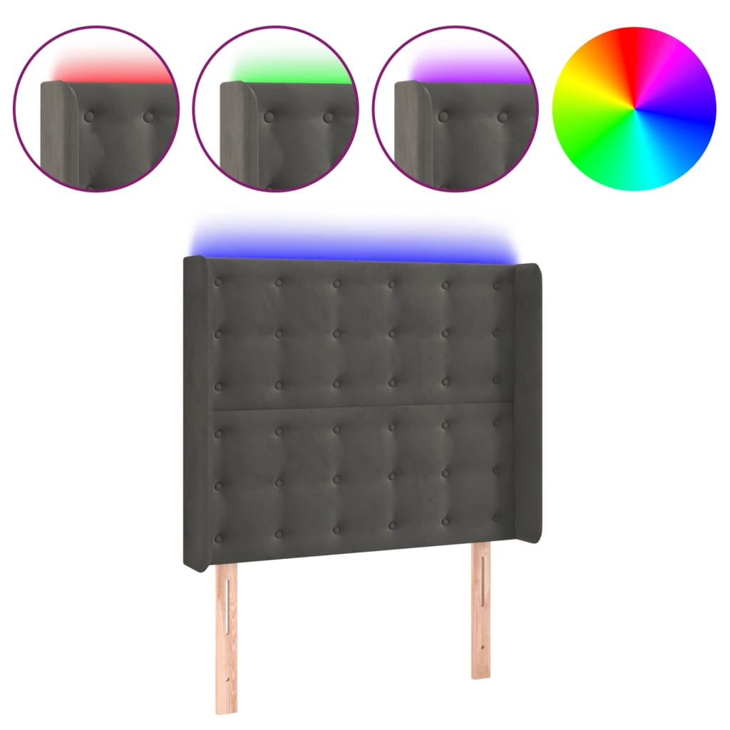 Hoofdbord LED 93x16x118/128 cm fluweel donkergrijs is nu te koop bij PeponiXL, paradijselijk wonen!