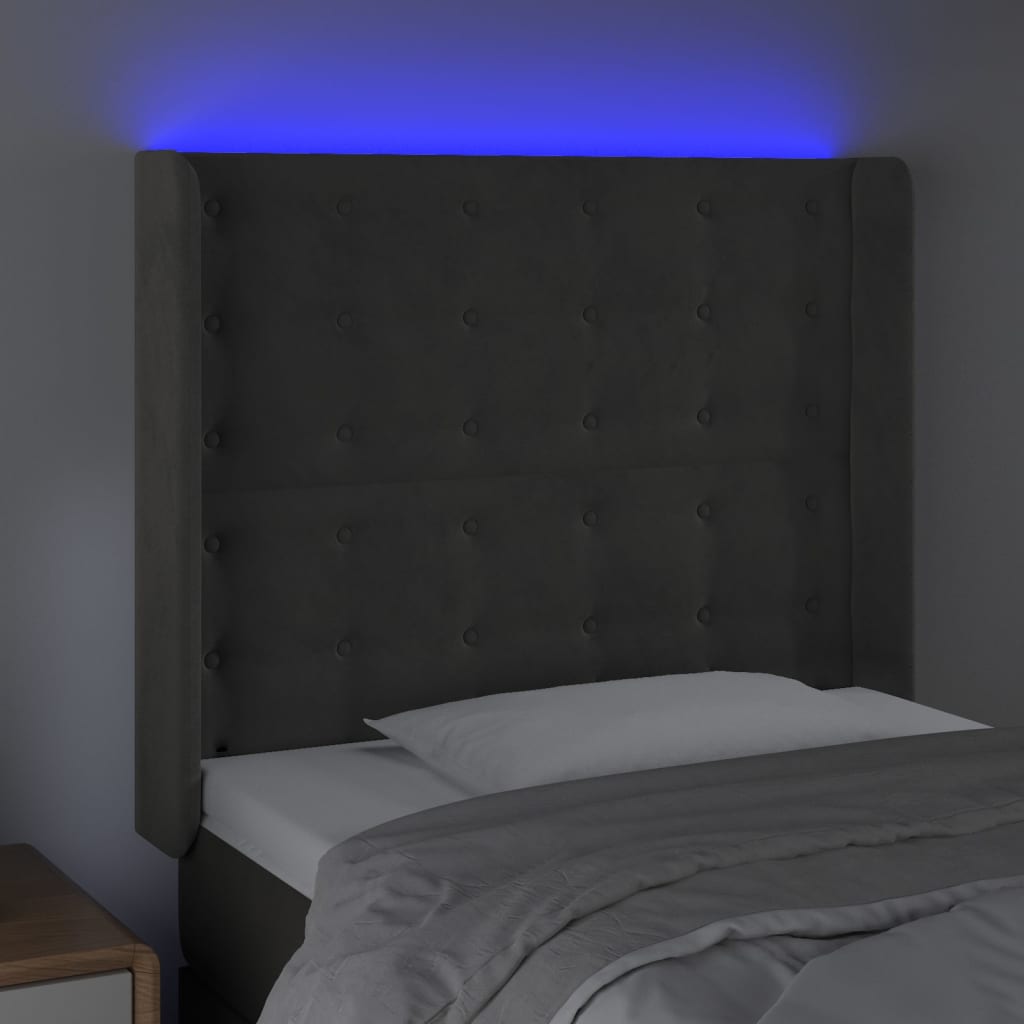 Hoofdbord LED 93x16x118/128 cm fluweel donkergrijs is nu te koop bij PeponiXL, paradijselijk wonen!