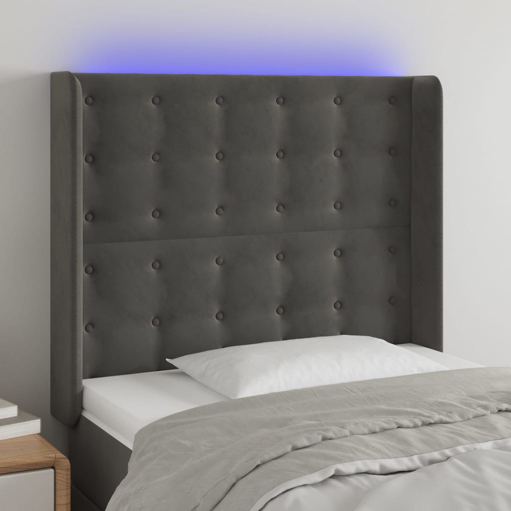 Hoofdbord LED 93x16x118/128 cm fluweel donkergrijs is nu te koop bij PeponiXL, paradijselijk wonen!