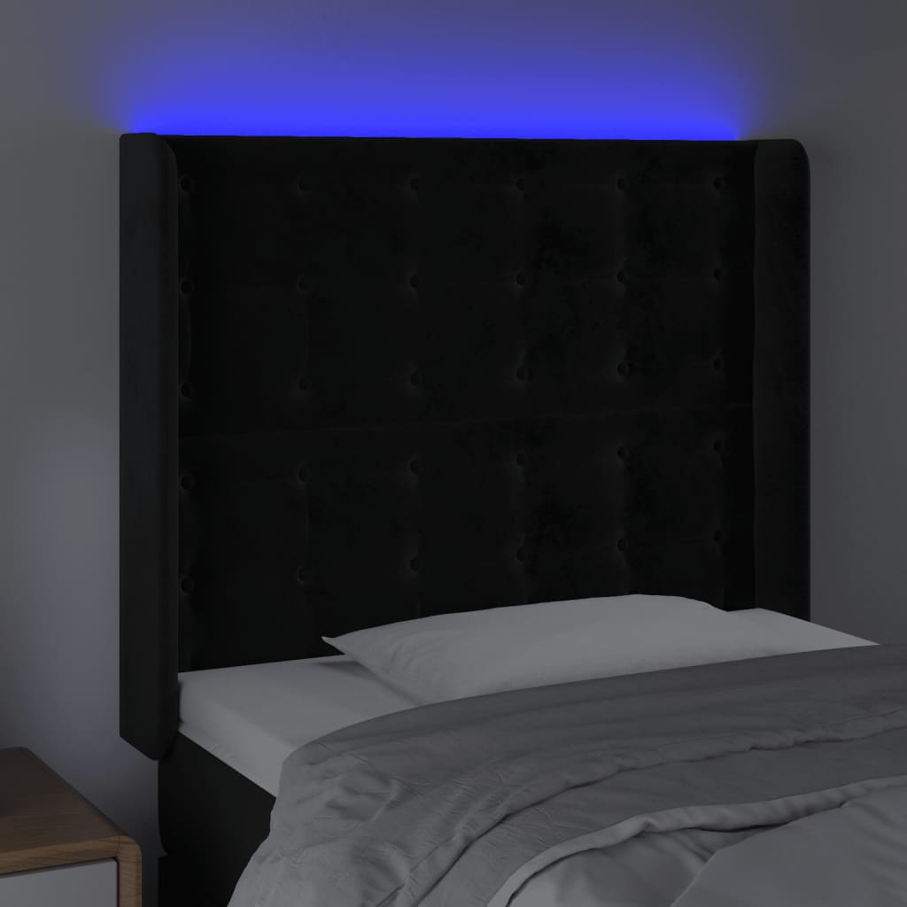 Hoofdbord LED 93x16x118/128 cm fluweel zwart is nu te koop bij PeponiXL, paradijselijk wonen!