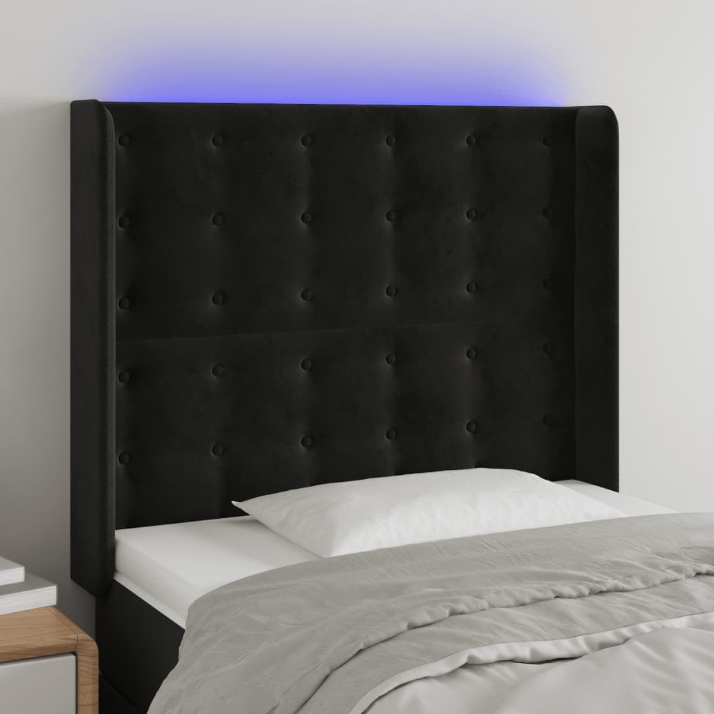 Hoofdbord LED 93x16x118/128 cm fluweel zwart is nu te koop bij PeponiXL, paradijselijk wonen!