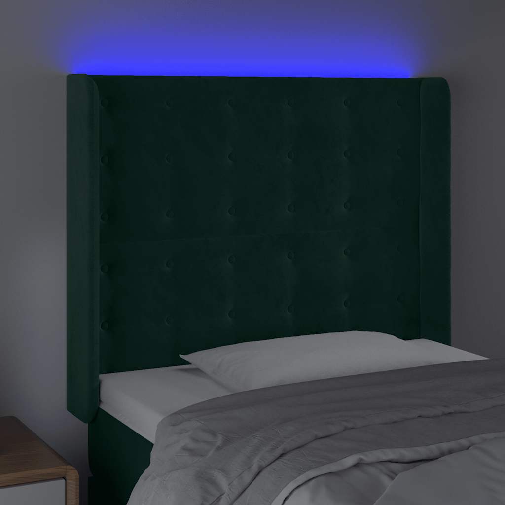 Hoofdbord LED 93x16x118/128 cm fluweel donkergroen is nu te koop bij PeponiXL, paradijselijk wonen!