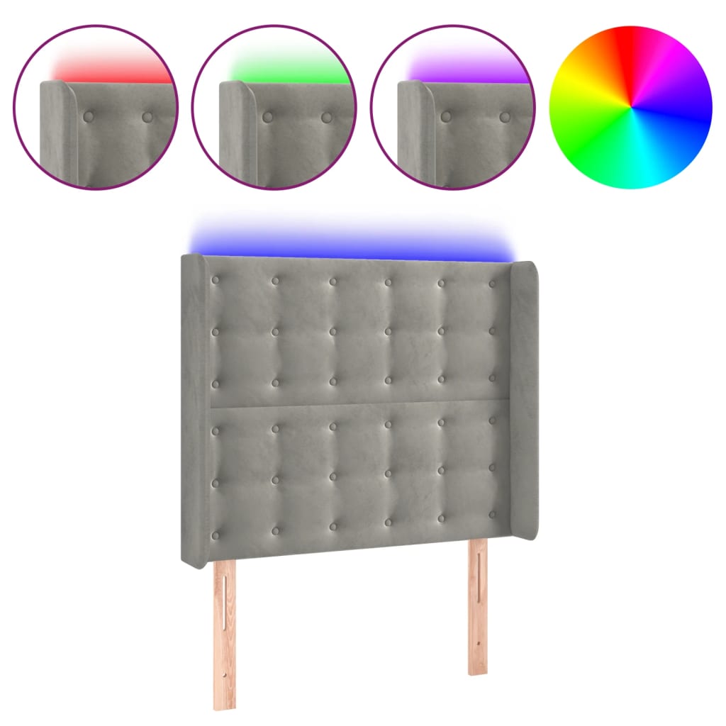 Hoofdbord LED 103x16x118/128 cm fluweel lichtgrijs is nu te koop bij PeponiXL, paradijselijk wonen!