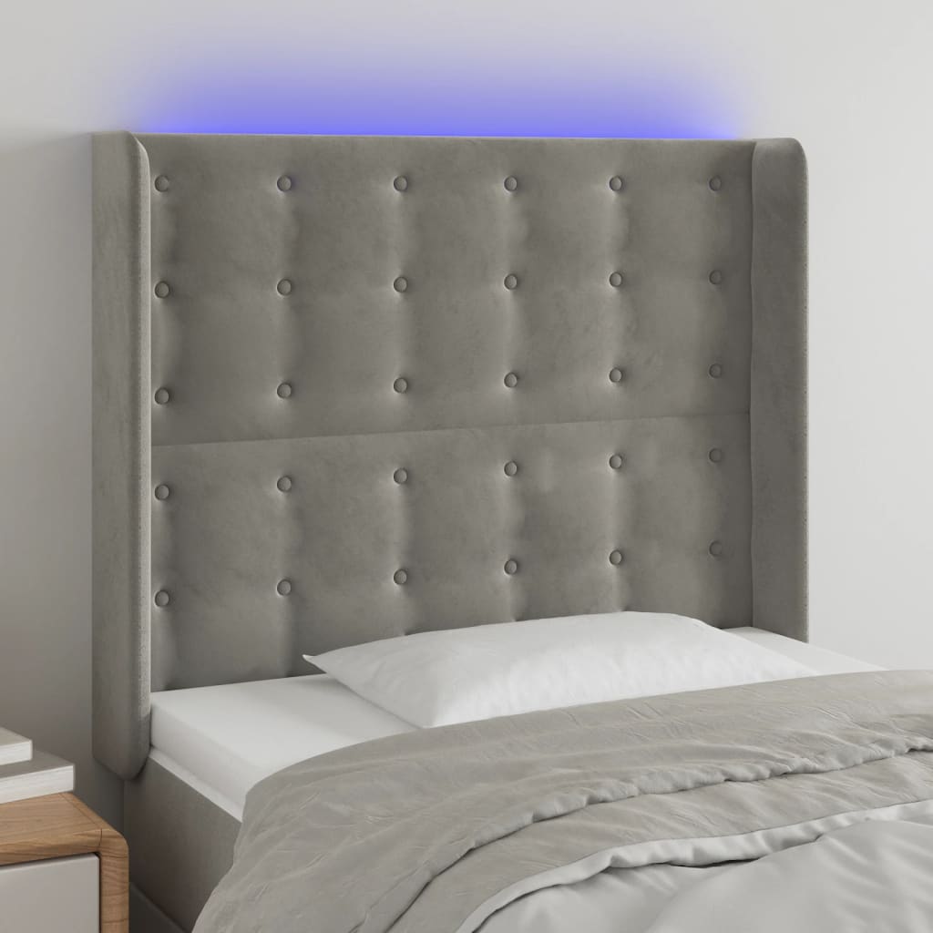 Hoofdbord LED 103x16x118/128 cm fluweel lichtgrijs is nu te koop bij PeponiXL, paradijselijk wonen!