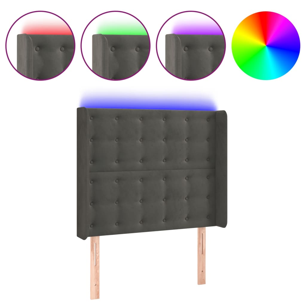 Hoofdbord LED 103x16x118/128 cm fluweel donkergrijs is nu te koop bij PeponiXL, paradijselijk wonen!