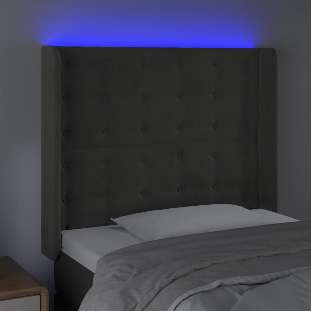 Hoofdbord LED 103x16x118/128 cm fluweel donkergrijs is nu te koop bij PeponiXL, paradijselijk wonen!