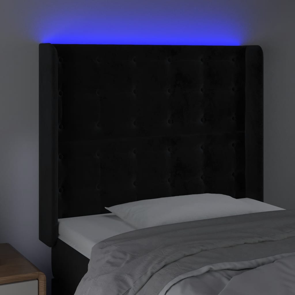 Hoofdbord LED 103x16x118/128 cm fluweel zwart is nu te koop bij PeponiXL, paradijselijk wonen!