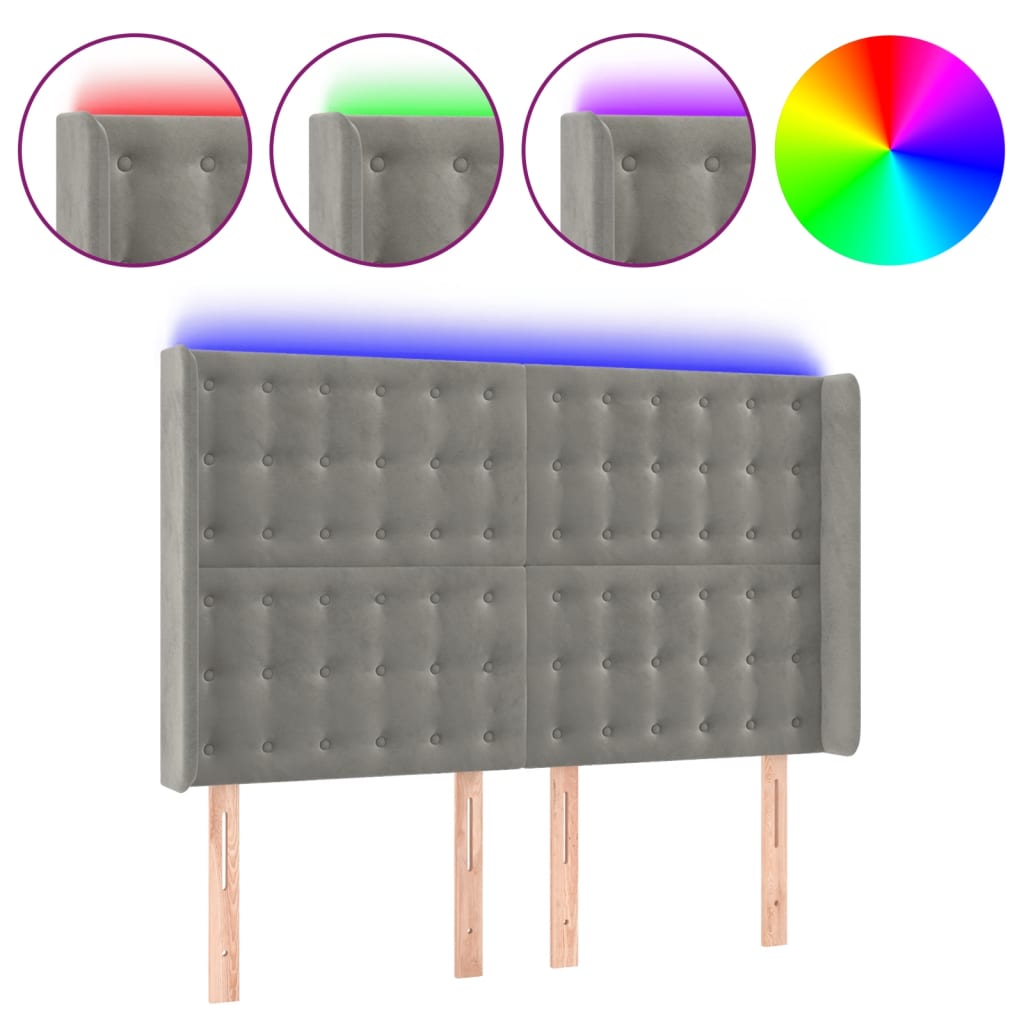 Hoofdbord LED 147x16x118/128 cm fluweel lichtgrijs is nu te koop bij PeponiXL, paradijselijk wonen!