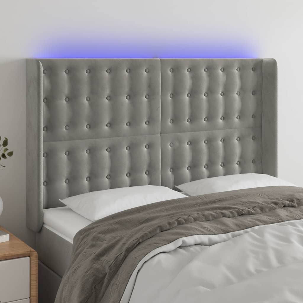 Hoofdbord LED 147x16x118/128 cm fluweel lichtgrijs is nu te koop bij PeponiXL, paradijselijk wonen!