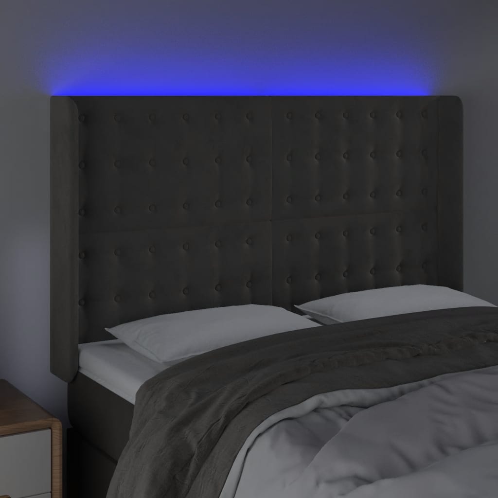 Hoofdbord LED 147x16x118/128 cm fluweel donkergrijs is nu te koop bij PeponiXL, paradijselijk wonen!