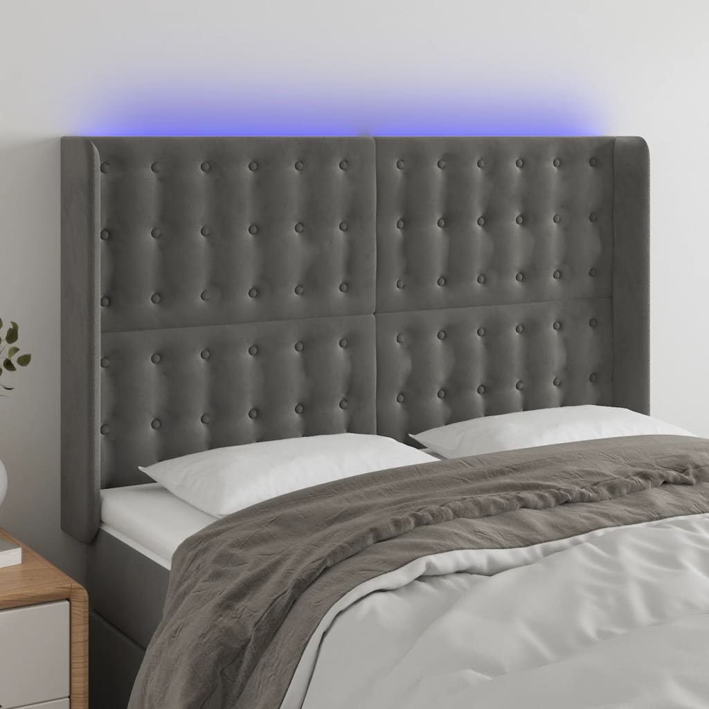 Hoofdbord LED 147x16x118/128 cm fluweel donkergrijs is nu te koop bij PeponiXL, paradijselijk wonen!