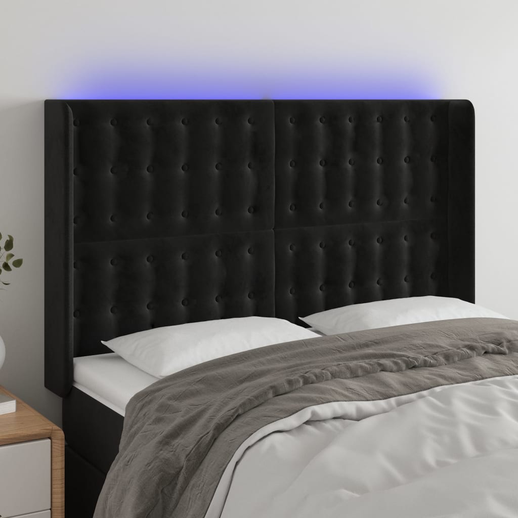 Hoofdbord LED 147x16x118/128 cm fluweel zwart is nu te koop bij PeponiXL, paradijselijk wonen!