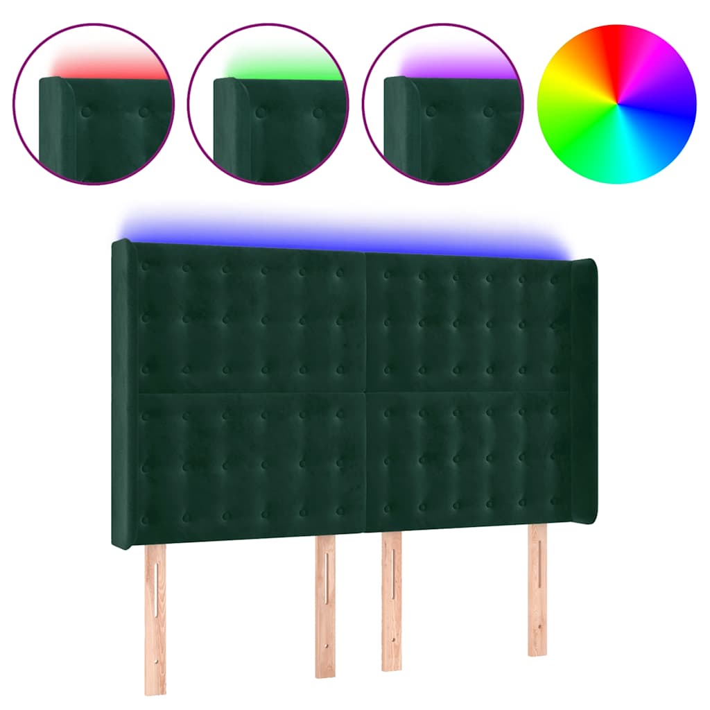 Hoofdbord LED 147x16x118/128 cm fluweel donkergroen is nu te koop bij PeponiXL, paradijselijk wonen!