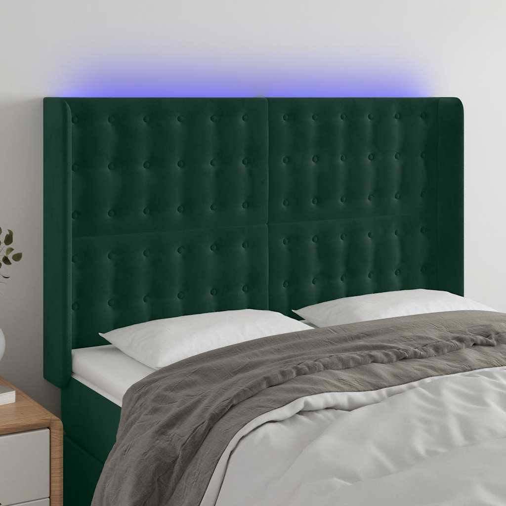 Hoofdbord LED 147x16x118/128 cm fluweel donkergroen is nu te koop bij PeponiXL, paradijselijk wonen!