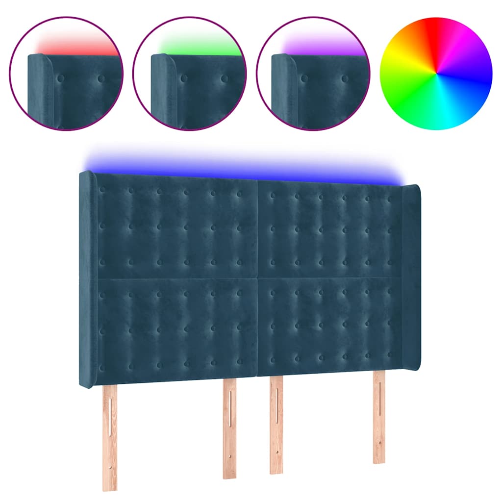 Hoofdbord LED 147x16x118/128 cm fluweel donkerblauw is nu te koop bij PeponiXL, paradijselijk wonen!