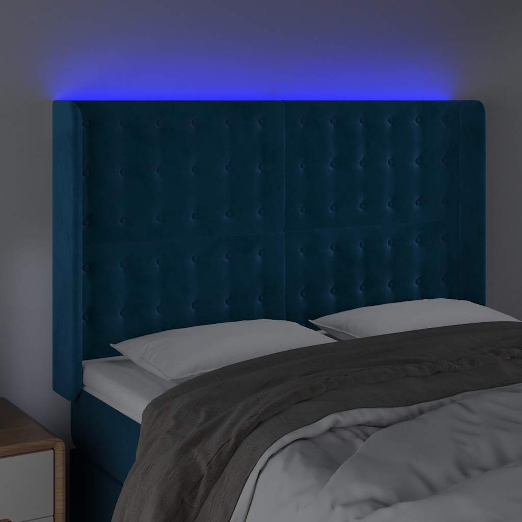 Hoofdbord LED 147x16x118/128 cm fluweel donkerblauw is nu te koop bij PeponiXL, paradijselijk wonen!