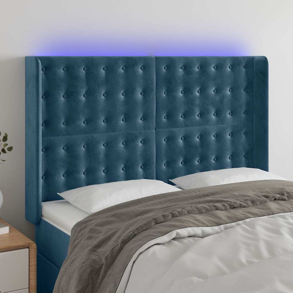 Hoofdbord LED 147x16x118/128 cm fluweel donkerblauw is nu te koop bij PeponiXL, paradijselijk wonen!