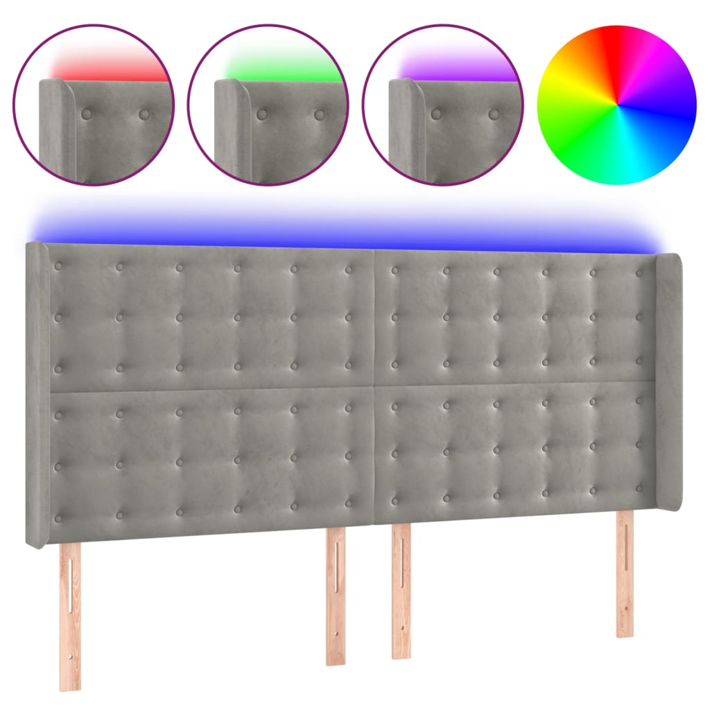 Hoofdbord LED 163x16x118/128 cm fluweel lichtgrijs is nu te koop bij PeponiXL, paradijselijk wonen!