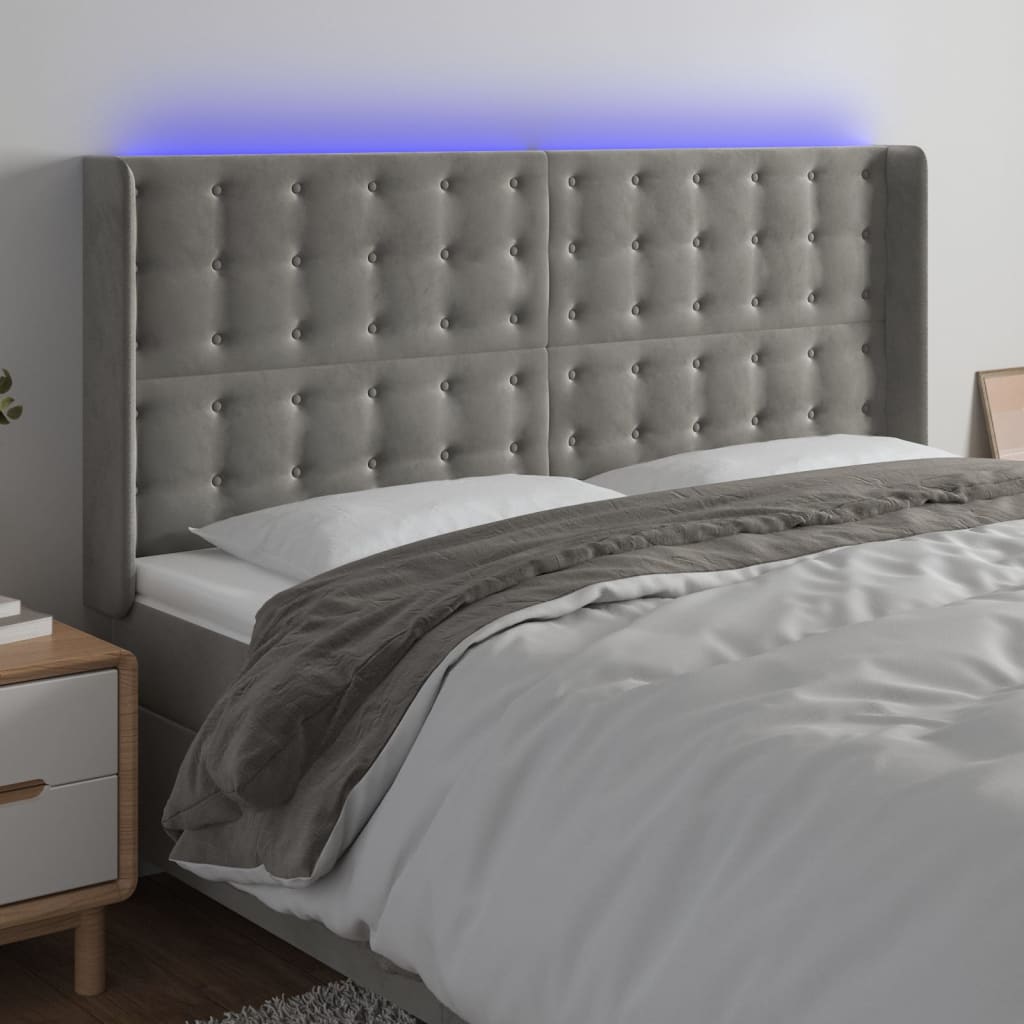 Hoofdbord LED 163x16x118/128 cm fluweel lichtgrijs is nu te koop bij PeponiXL, paradijselijk wonen!