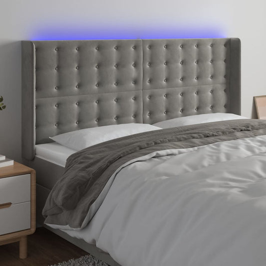 Hoofdbord LED 163x16x118/128 cm fluweel lichtgrijs is nu te koop bij PeponiXL, paradijselijk wonen!