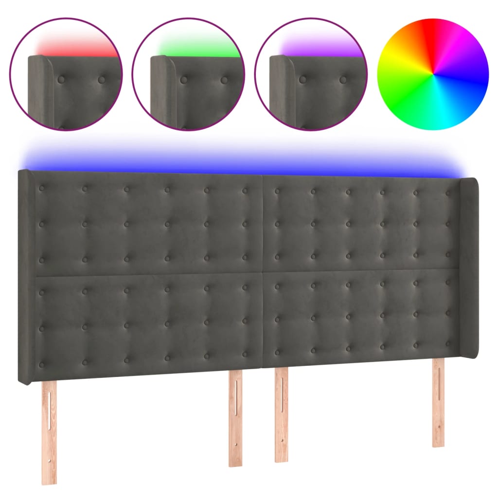 Hoofdbord LED 163x16x118/128 cm fluweel donkergrijs is nu te koop bij PeponiXL, paradijselijk wonen!