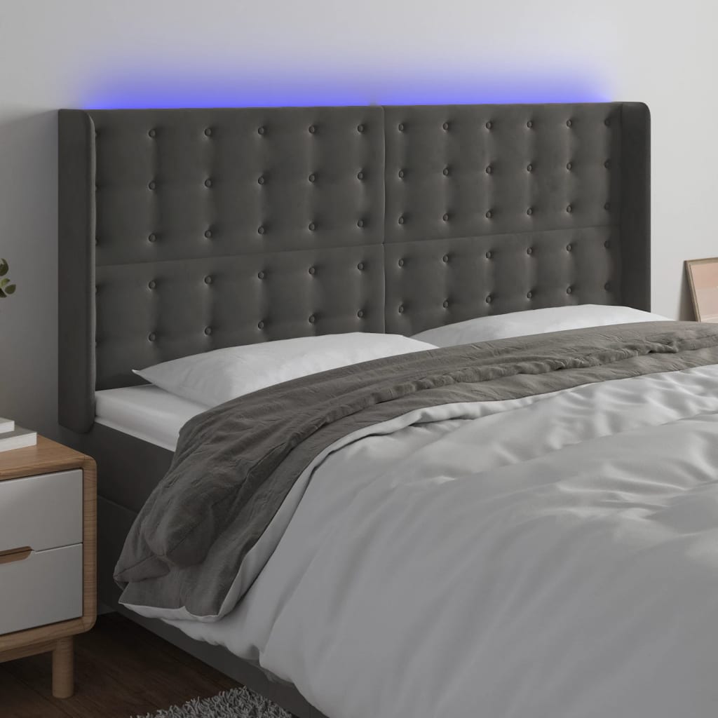 Hoofdbord LED 163x16x118/128 cm fluweel donkergrijs is nu te koop bij PeponiXL, paradijselijk wonen!