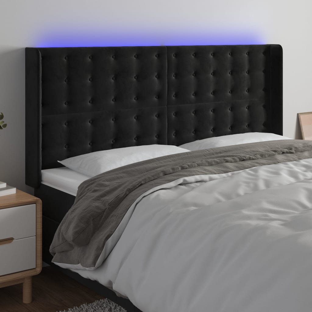 Hoofdbord LED 163x16x118/128 cm fluweel zwart is nu te koop bij PeponiXL, paradijselijk wonen!