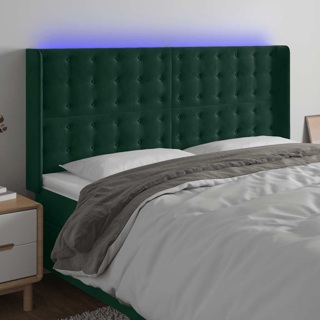 Hoofdbord LED 163x16x118/128 cm fluweel donkergroen is nu te koop bij PeponiXL, paradijselijk wonen!