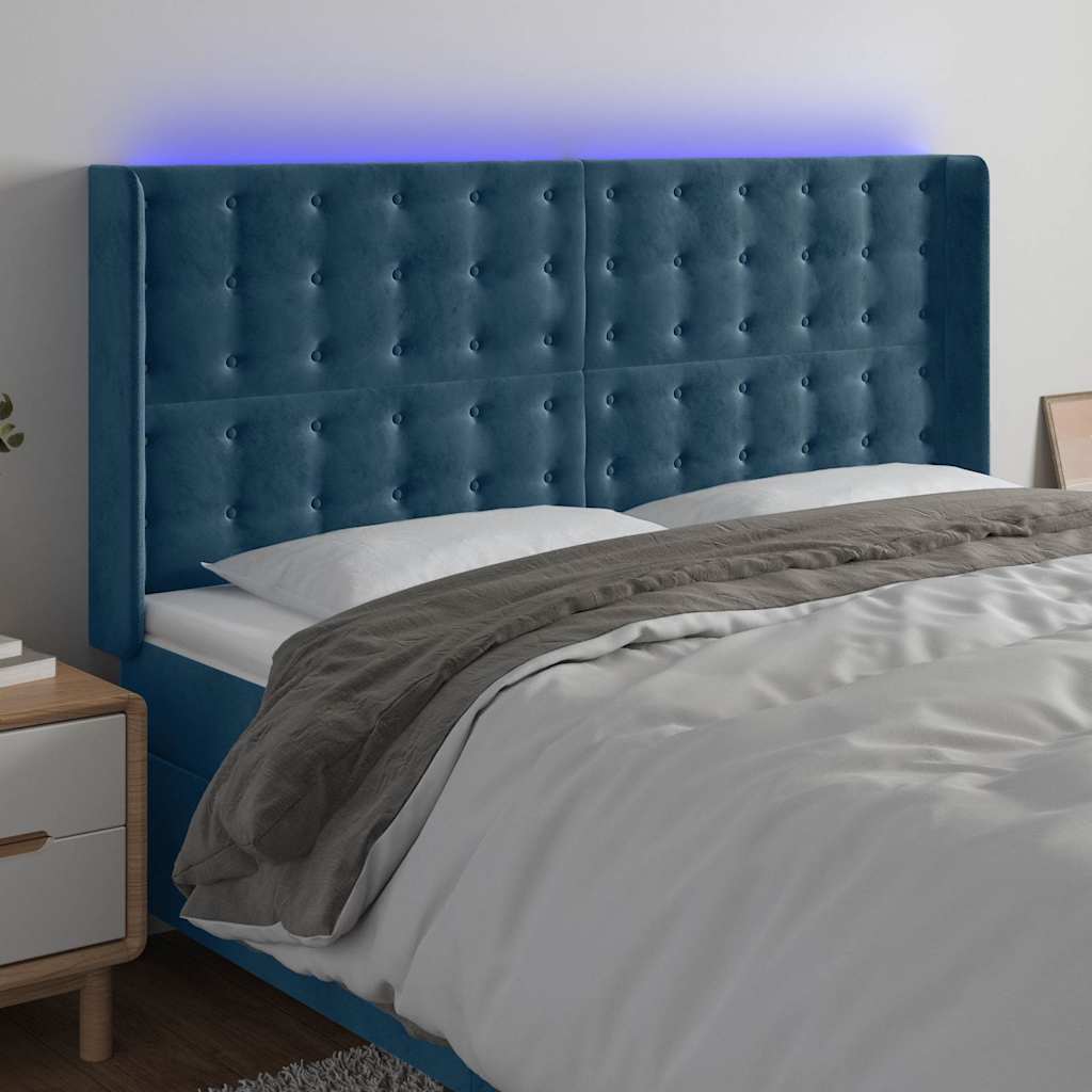 Hoofdbord LED 163x16x118/128 cm fluweel donkerblauw is nu te koop bij PeponiXL, paradijselijk wonen!