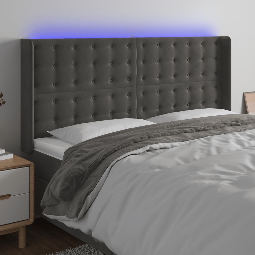 Hoofdbord LED 183x16x118/128 cm fluweel donkergrijs is nu te koop bij PeponiXL, paradijselijk wonen!