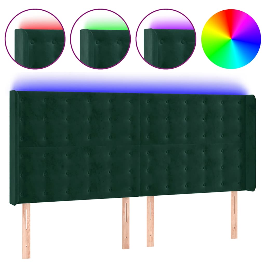 Hoofdbord LED 183x16x118/128 cm fluweel donkergroen is nu te koop bij PeponiXL, paradijselijk wonen!