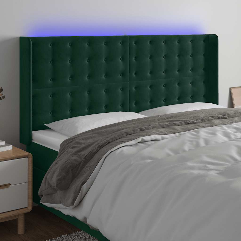 Hoofdbord LED 183x16x118/128 cm fluweel donkergroen is nu te koop bij PeponiXL, paradijselijk wonen!