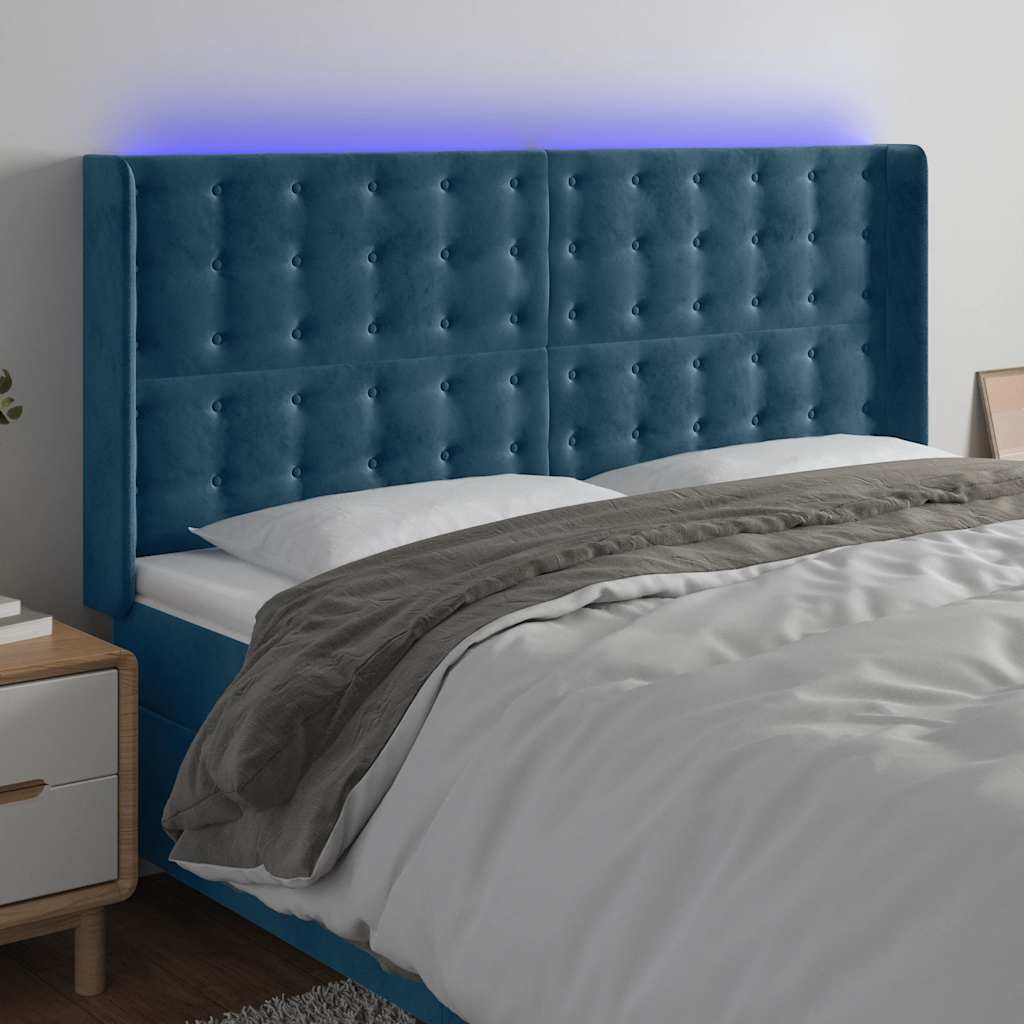 Hoofdbord LED 183x16x118/128 cm fluweel donkerblauw is nu te koop bij PeponiXL, paradijselijk wonen!