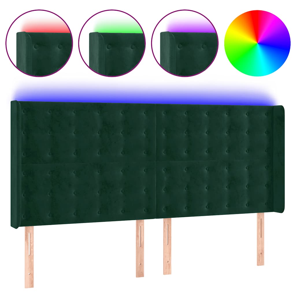 Hoofdbord LED 203x16x118/128 cm fluweel donkergroen is nu te koop bij PeponiXL, paradijselijk wonen!