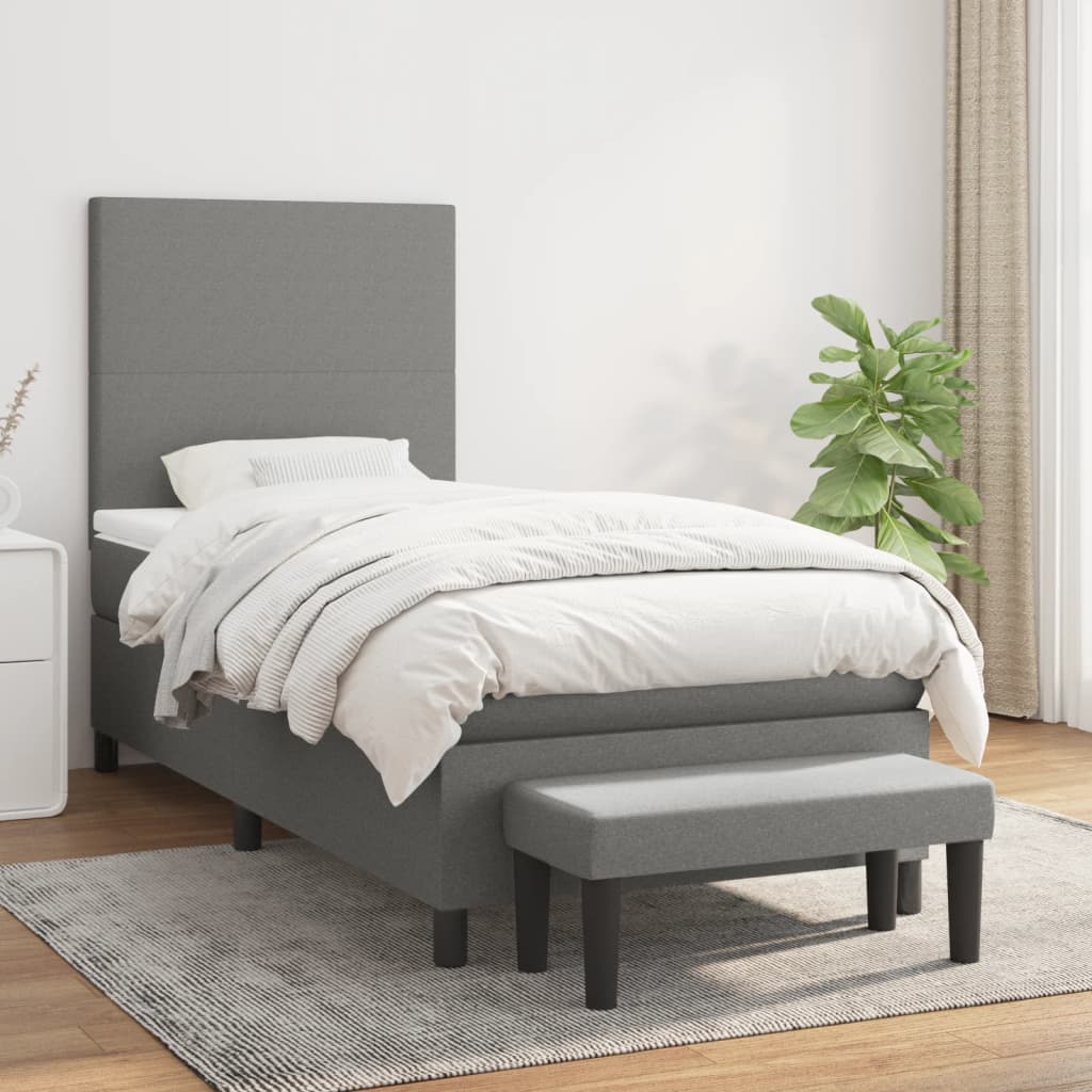 Boxspring met matras stof donkergrijs 90x200 cm is nu te koop bij PeponiXL, paradijselijk wonen!