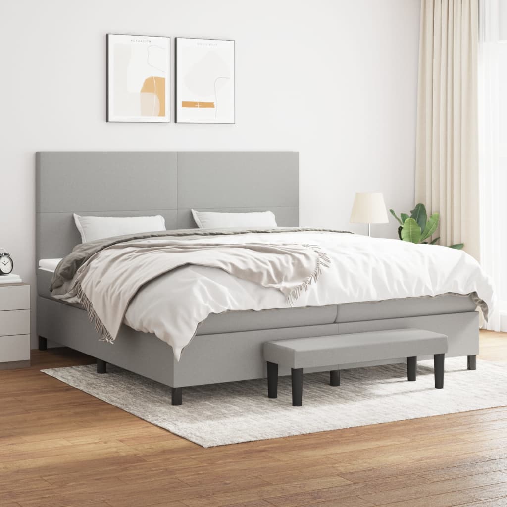 Boxspring met matras stof lichtgrijs 200x200 cm is nu te koop bij PeponiXL, paradijselijk wonen!