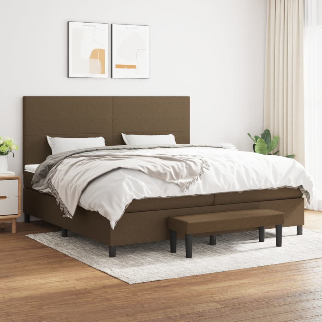 Boxspring met matras stof donkerbruin 200x200 cm is nu te koop bij PeponiXL, paradijselijk wonen!