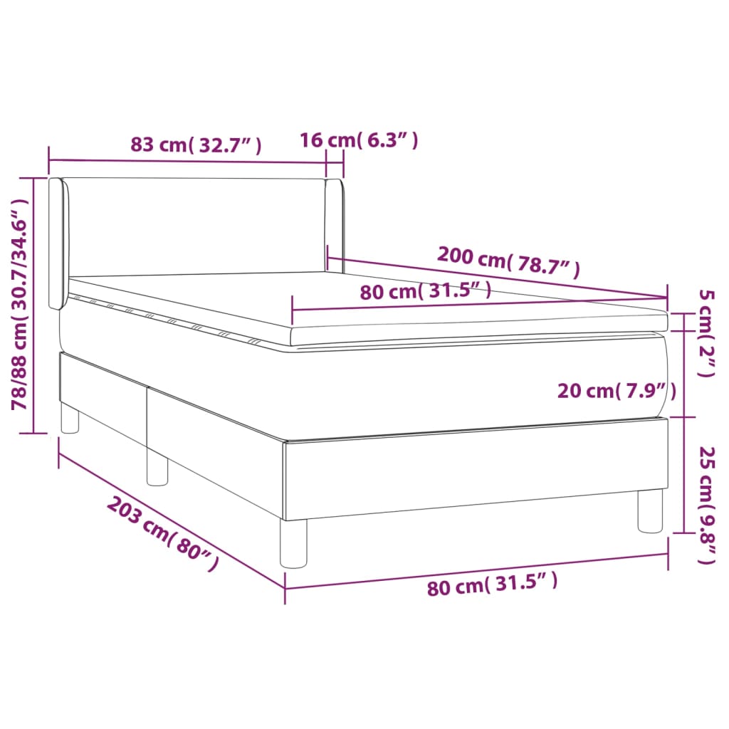 Boxspring met matras stof crèmekleurig 80x200 cm is nu te koop bij PeponiXL, paradijselijk wonen!