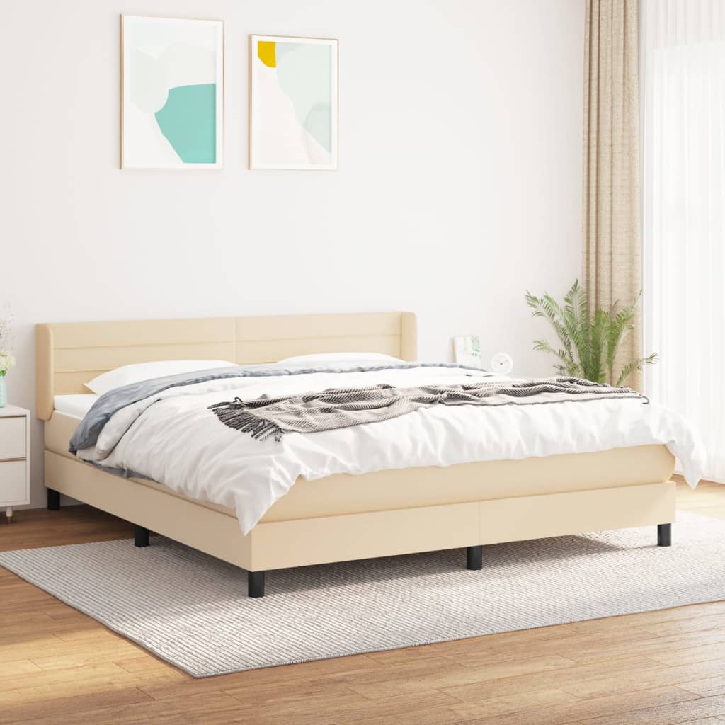 Boxspring met matras stof crèmekleurig 160x200 cm is nu te koop bij PeponiXL, paradijselijk wonen!