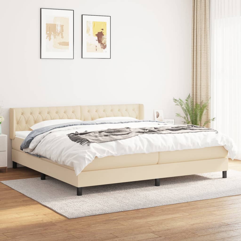 Boxspring met matras stof crèmekleurig 200x200 cm is nu te koop bij PeponiXL, paradijselijk wonen!
