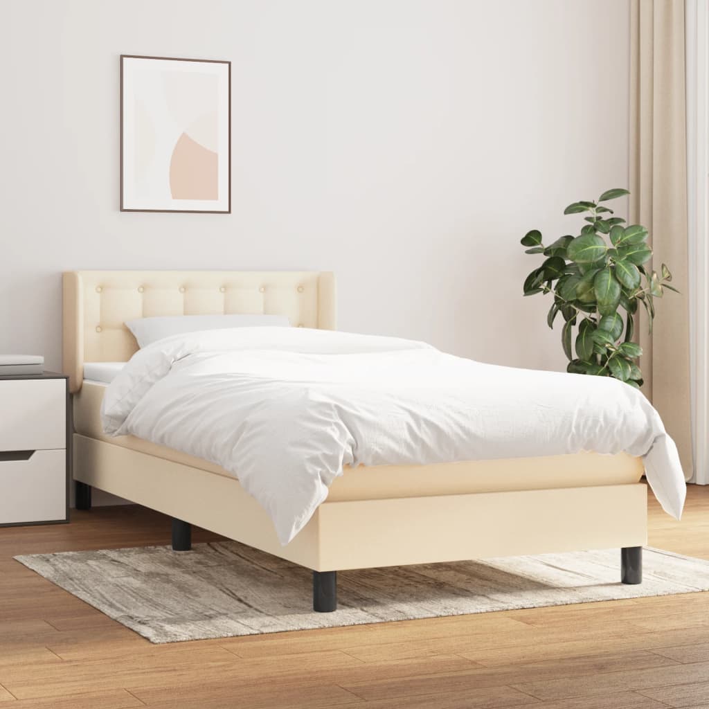 Boxspring met matras stof crèmekleurig 90x190 cm is nu te koop bij PeponiXL, paradijselijk wonen!