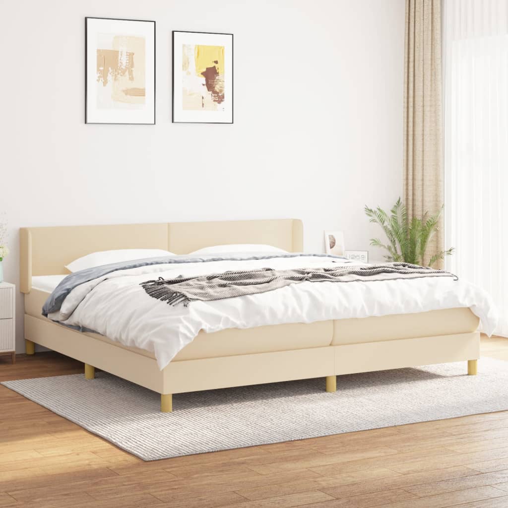 Boxspring met matras stof crèmekleurig 200x200 cm is nu te koop bij PeponiXL, paradijselijk wonen!