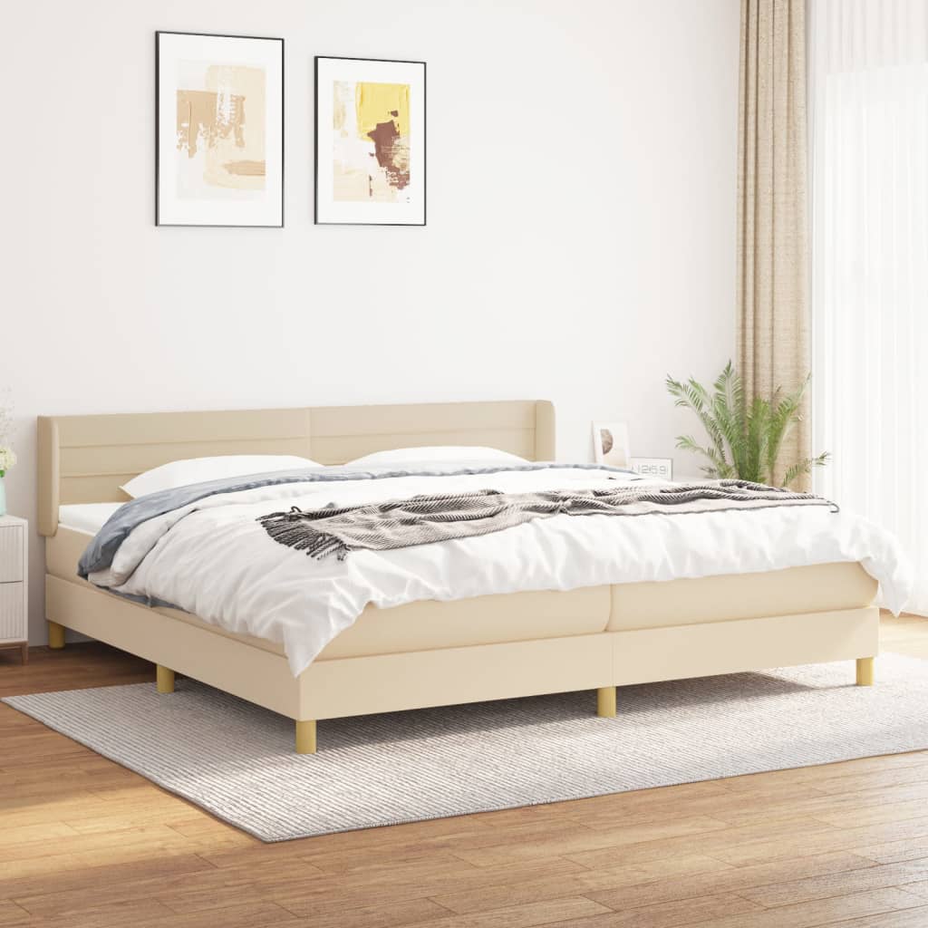 Boxspring met matras stof crèmekleurig 200x200 cm is nu te koop bij PeponiXL, paradijselijk wonen!