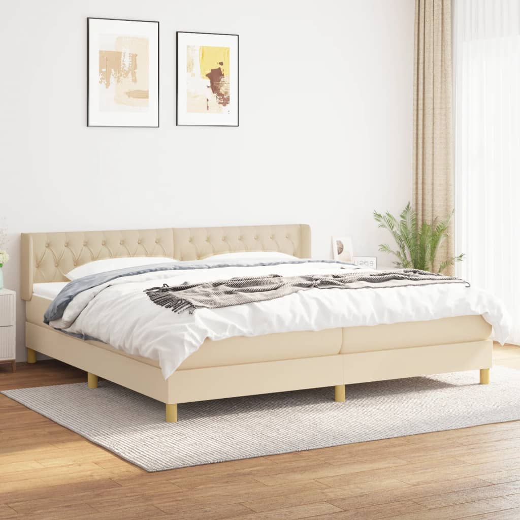 Boxspring met matras stof crèmekleurig 200x200 cm is nu te koop bij PeponiXL, paradijselijk wonen!