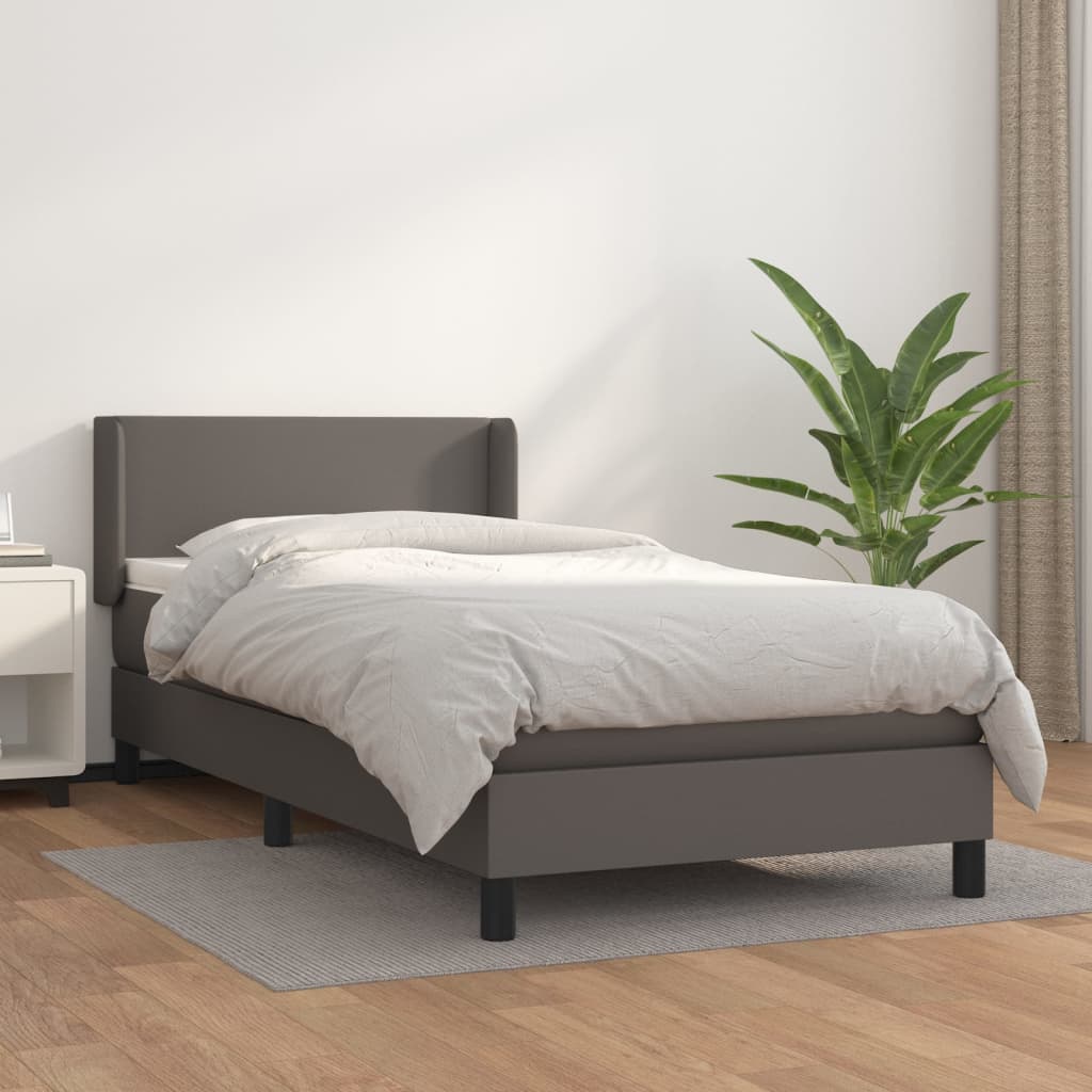 Boxspring met matras kunstleer grijs 90x200 cm is nu te koop bij PeponiXL, paradijselijk wonen!