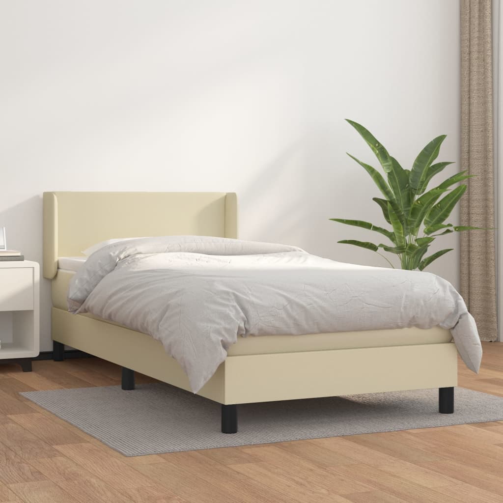 Boxspring met matras kunstleer crèmekleurig 100x200 cm is nu te koop bij PeponiXL, paradijselijk wonen!