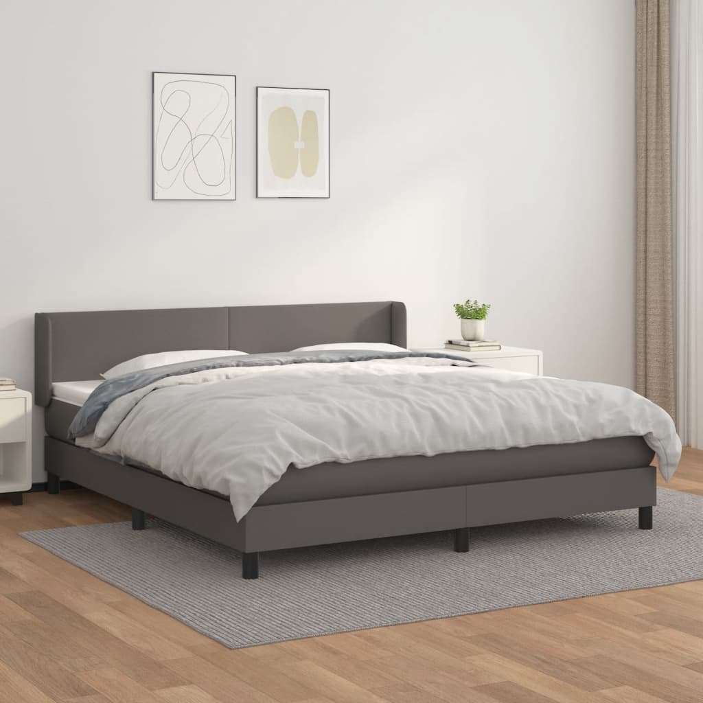 Boxspring met matras kunstleer grijs 180x200 cm is nu te koop bij PeponiXL, paradijselijk wonen!