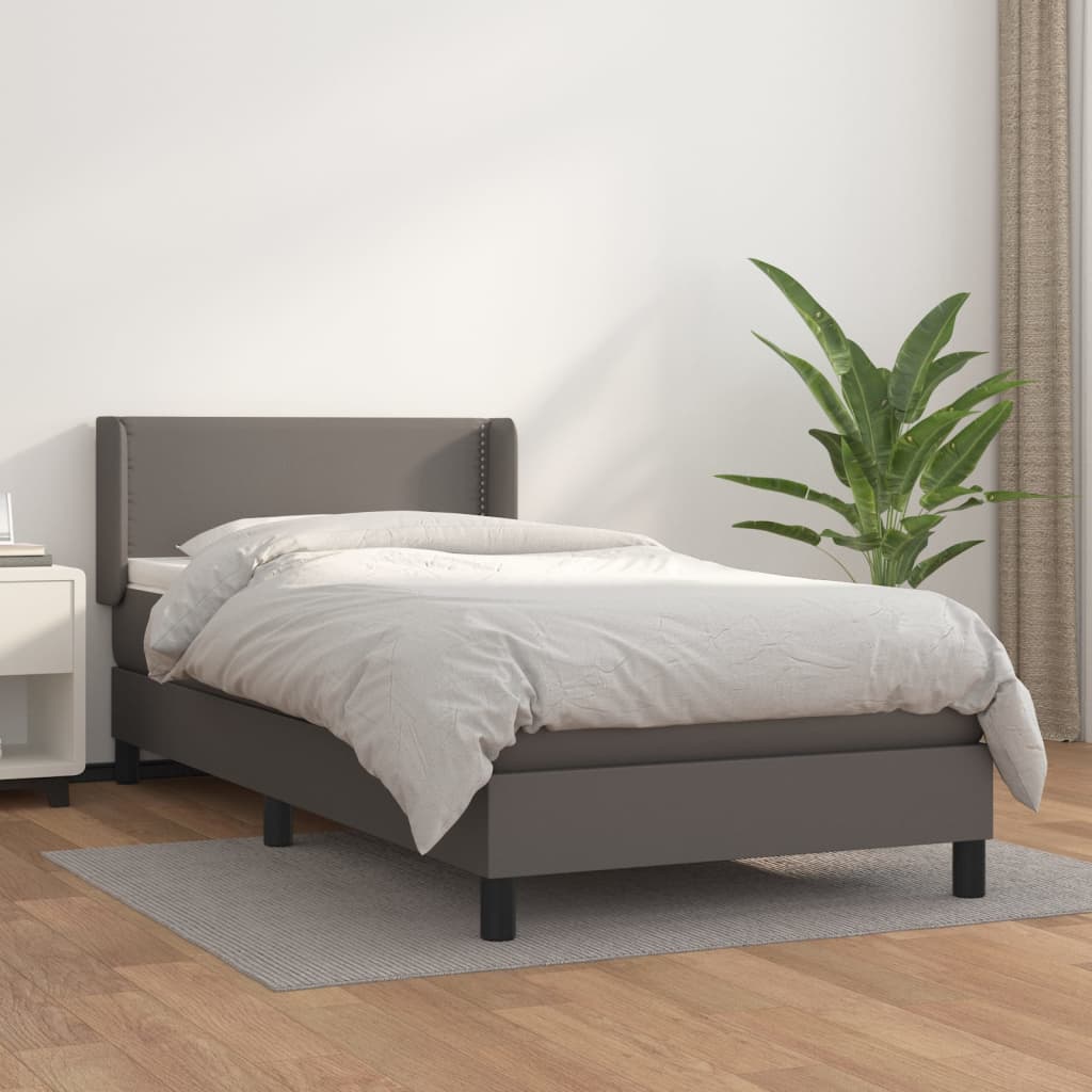 Boxspring met matras kunstleer grijs 100x200 cm is nu te koop bij PeponiXL, paradijselijk wonen!