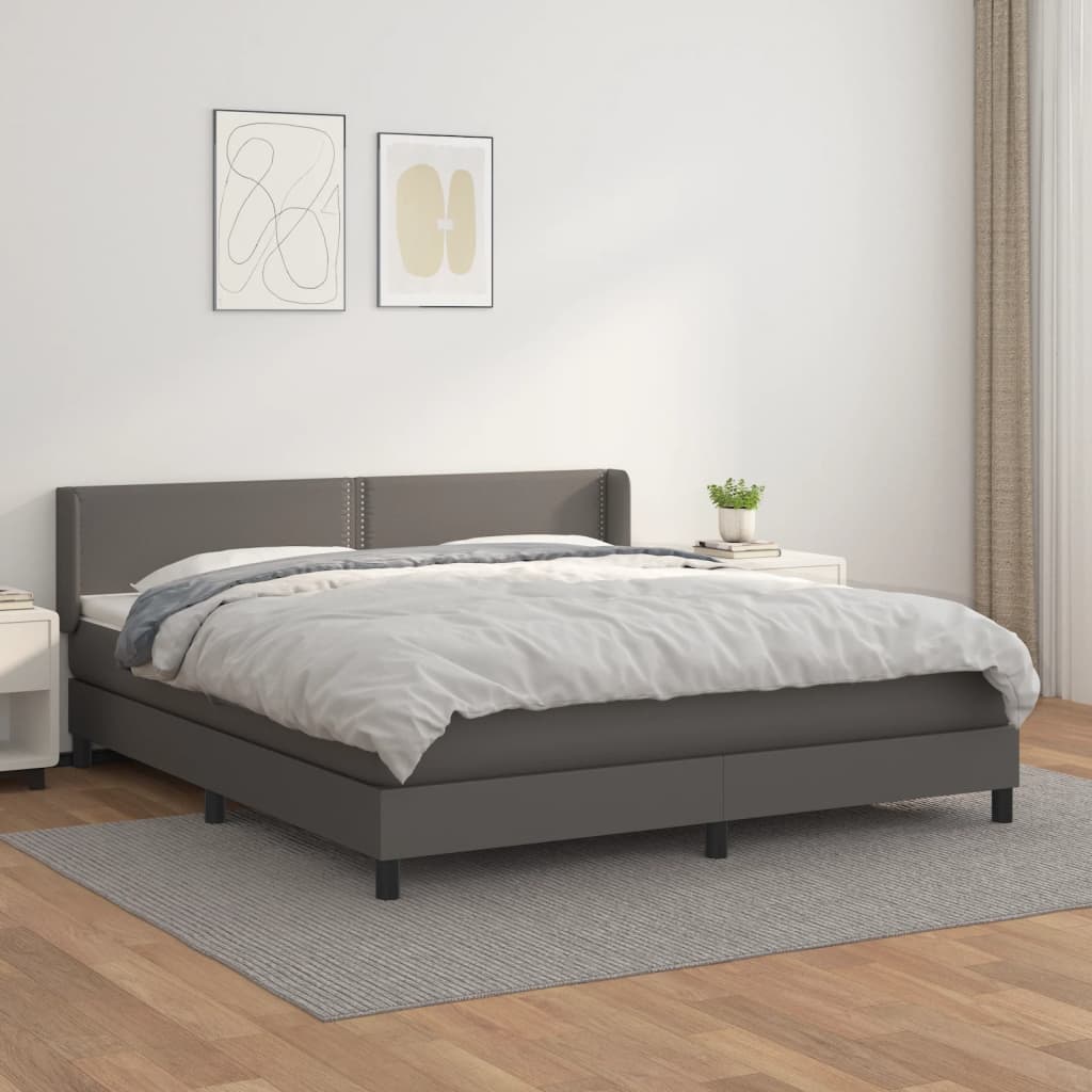 Boxspring met matras kunstleer grijs 180x200 cm is nu te koop bij PeponiXL, paradijselijk wonen!